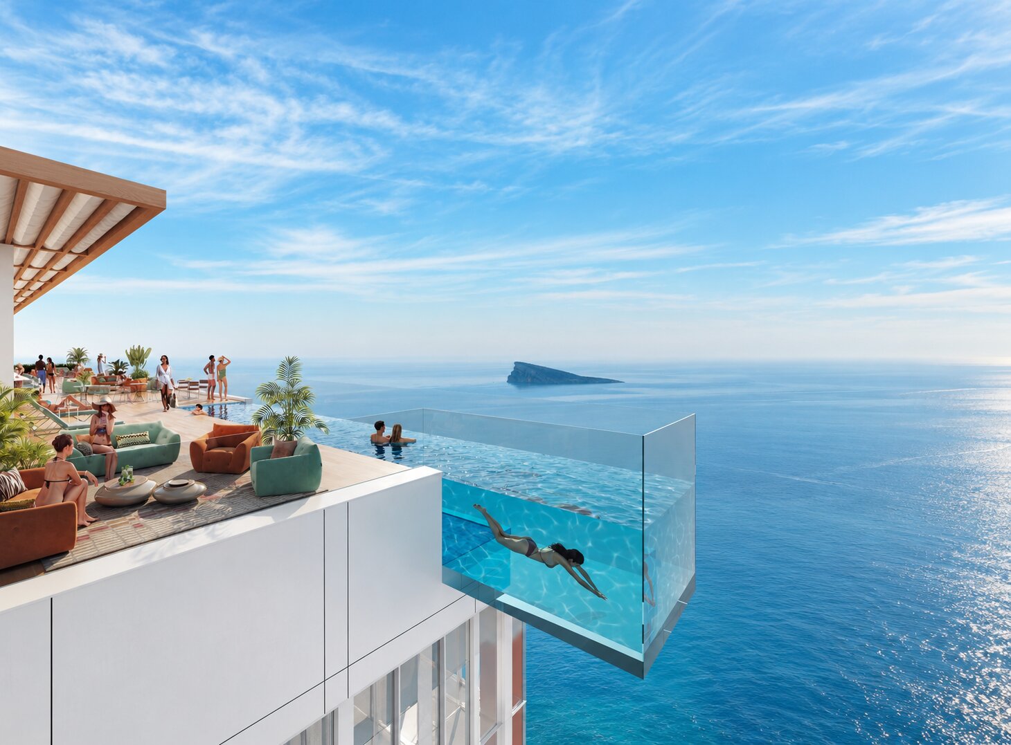 Piscina infinity y Rooftop Club de Poseidon Playas de Benidorm sobre el Mediterráneo