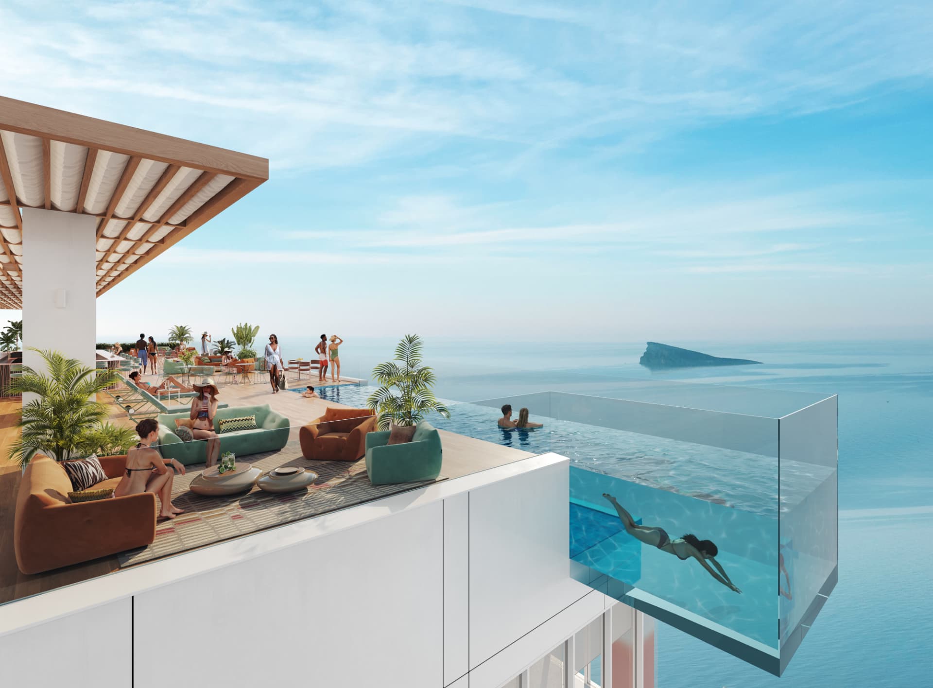 Rooftop con piscina infinity frente al mar en Poseidon Playas de Benidorm